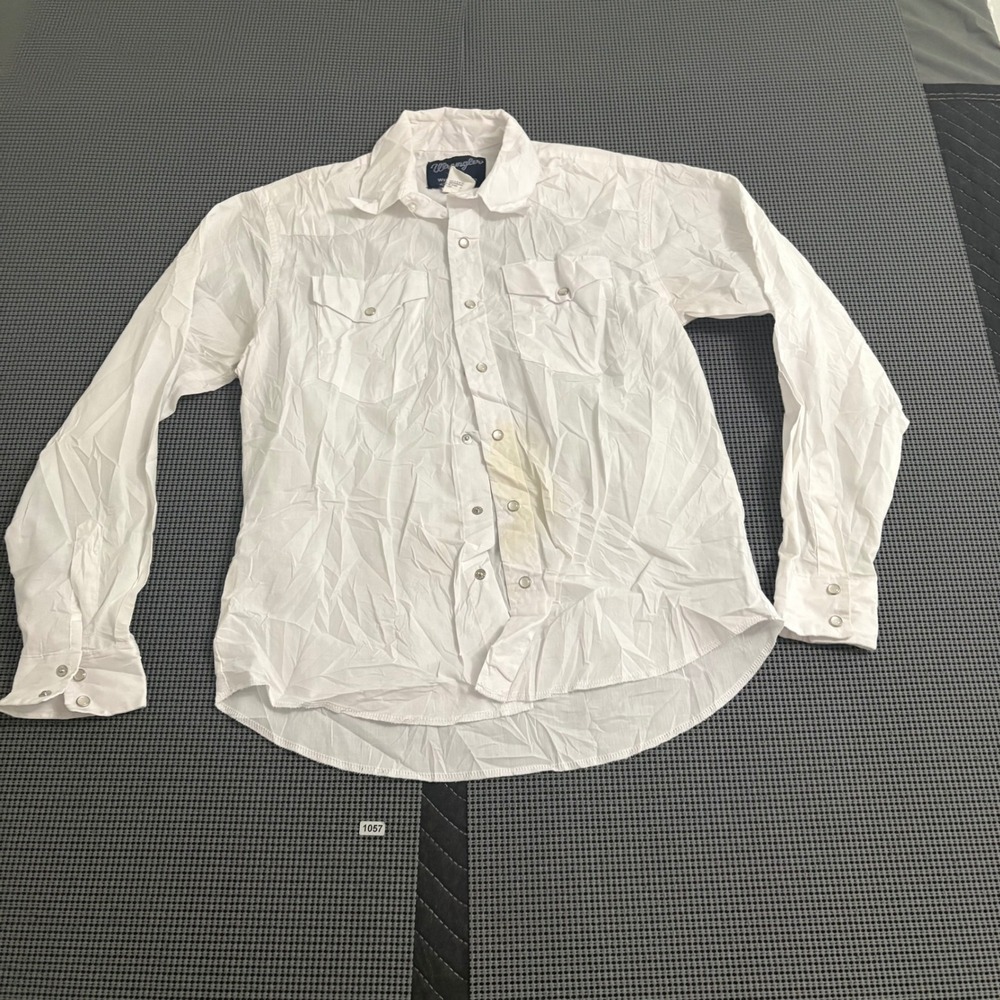 Wrangler Mens S 14-14.5 White Western Pearl Snap Long Sleeve Shirt 14WHSL